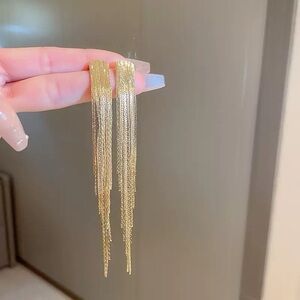Women's Gold Long Tassel Earrings Dangle Statement Earrings